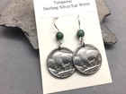 Genuine Buffalo Nickel Indian Head Earrings Turquoise Beads Sterling Silver 1930