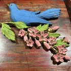 Vintage Burwood Bird Wall Plaque Hand Painted Mid Century Bluebird Dogwood 13 5 
