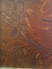 Vintage Etched Leather  Picture In Black Wooden Frame Of Pheasants