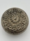 Antique Thai Burmese  925 Sterling Silver Repouss   Floral Betel Box Lidded 2 5 