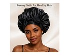 Satin Black Reusable Shower Cap Bonnet  Adjustable  Elastic Band  One Size