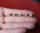 Vintage Five Prong Faux Pearl Bar Gold Tone Collar 2  Pin Brooch