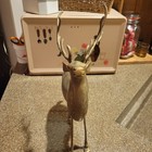 14in Vtg Mcm Brass Reindeer Deer Stag 5 Point Buck Hollywood Regency  Sculpture