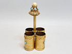 Vintage Vanity Dresser 4 Lipstick Tube Holder Jeweled Brass Turquoise Rhinestone