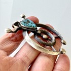 Navajo Naja Pendant Royston Turquoise Sterling Squash Matte Pearls Signed Mc