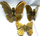 Set Of 3 Vintage Brass Double Wing Butterflies Wall Decor 70 s