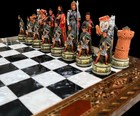 Chess Set Camelot King Arthur Hand-painted Knights Handmade Solid Wood Board     