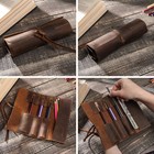 Crazy Horse Leather Pen Pouch Handmade Vintage Roll-up Pencil Case