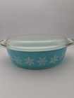 Vtg Set Pyrex 045   15 Turquoise Blue Snowflake Oval Casserole Dishes W og Lids 