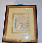 Qty 3 Atq Japanese Framed Geisha Ink Watercolor Painting On Silk Framed 12 x10 