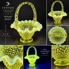 Vintage Fenton  Hobnail Glass Basket - Uranium   Vaseline Glass