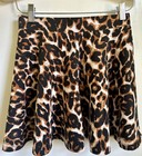 Forever 21 Leopard Print Skater Mini Skirt High Rise Pleated Pull On S