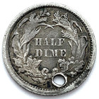 1873 H10c Seated Liberty Silver Half Dime  Holed