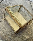 Vintage Ormolu Beveled Glass Footed Casket Box Jewelry Trinket Box Gold
