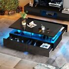 High Gloss Coffee Table Center Cocktail Table With Led Light   4 Sliding Drawers