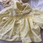 Girls Vintage Baby Clothes Yellow white Cotton Polka Dot Bird Dress Bloomer Set