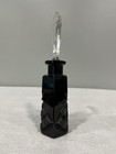 Antique Art Deco Czechoslovakian Hand Etched Black Glass Perfume Bottle - 6 In