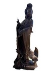 Chinese Guan Yin Wood Carved Standing Kwan-yin Buddha Statue