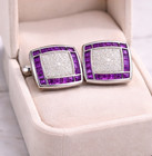 3ct Princess Cut Lab Created Amethyst Men s Shirt Cufflinks 14k Yellow Gold Over