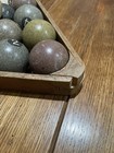 Antique Clay Agate Early Billiard 1 7 8  Pool Ball Set Original Rack   Cue