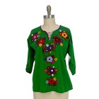 Authentic Hand Crafted Mexican Floral Embroidered Tassel Tie Top Size Medium