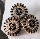 6pcs Chanel Cc Black Gold Rhinestone Round Button 16mm