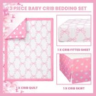 Hahafelt 3 Pcs Baby Girls Crib Bedding Set Coquette Pink Bow 
