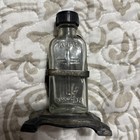 Antique vintage  Glass Holy Water Bottle In Metal  Stand