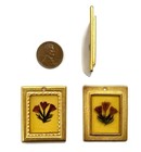 Vintage Gold-plated Picture Framed Flowers Amber Acrylic Rectangle Pendant 4061