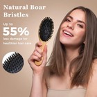 Boar Bristle Hair Brush For Thin And Fine Hair  Set With Bamboo Comb And 3 Ties