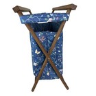 Vintage Folding Wooden Sewing Basket Craft Caddy Flora Fabric Storage Organizer