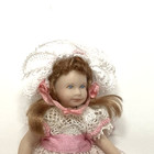 Dollhouse Miniature Little Girl Porcelain Doll In A Pink Lace Dress