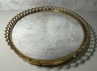 Vtg Mirror Vanity Perfume Tray Oval Filigree Gold Tone Hollywood Regency 9x12   