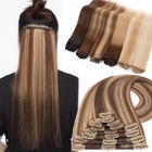 Invisible Clip In 100  Real Human Hair Extensions Full Head 8 Pieces Weft Blonde