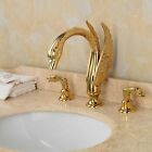 8 widespread Waterfall Bathroom Sink Faucet 3-hole Swan Basin Mixer Tap Gold
