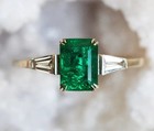 Natural Emerald 3 30 Ct Art Deco Antique Vintage Wedding Ring 14k Yellow Gold Fn