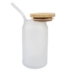 Ca Pickup-48pcs 16oz Sublimation Blank Frosted Glass Mug Cup Lid   Glass Straw