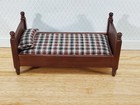Dollhouse Small Bed Plaid Fabric Pillow Boys Room 1 12 Scale Miniature Furniture