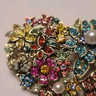 Vintage Inspired Heart Wreath Flowers Colorful Rhinestones Brooch Pin