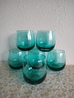 Set Of 6 Teal Green Stemless Wine Glasses Modern Rounded Cocktail Tumbler Barwar