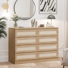 Modern Rattan Dresser For Bedroom 8drawer Wooden Wide Beside Dresser Chest Table
