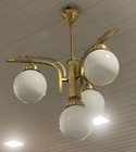 Vintage Art Deco Brass Ceiling Light Milk Glass Chandelier Fixture Pendant Light
