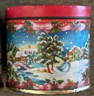 Vintage 2 Lillian Vernon Christmas Candles In Tins Red Blue Winter Scene Unused