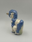 Vintage Blue   White Ceramic Unicorn Mare   Foal Figurine Fantasy Mythical