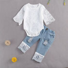 Baby Girl Clothes Fall Cute Baby Girl Outfit Sets Lace Romper Blue Denim Pants