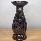 Ceramic Pillar Candle Holder Burgundy Black Brown Crystalline Glaze Ribbed