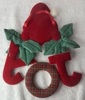 Vtg Christmas Santa Joy Quilted Holiday Fabric Wall Decor Handmade Door Hanging