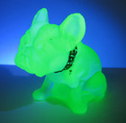 Westmoreland Uranium Glass French Bulldog Figurine  Glows Vintage Read