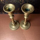 Vintage Brass Candlestick Holders Pair 7 5    Tall Georgian Colonial Style Heavy