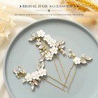 Flower Bride Wedding Hair Pins Gold Crystal Pearl Bridal 3 Pack Accessory